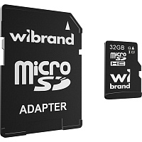 Карта памяти Wibrand microSDHC 32GB Class 10 UHS-I + SD Adapter (WICDHU1/32GB-A)