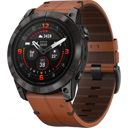 Смарт-часы Garmin Epix Pro (Gen 2) Sapphire Edition 51mm Carbon Grey DLC Titanium with Chestnut Leather Band (010-02804-30/31)