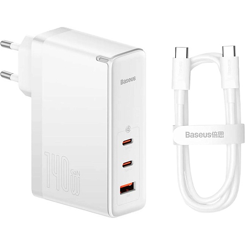 Сетевое зарядное устройство Baseus GaN5 Pro Fast Charger 2C+U 140W White  + Cable USB-C (CCGP100202)