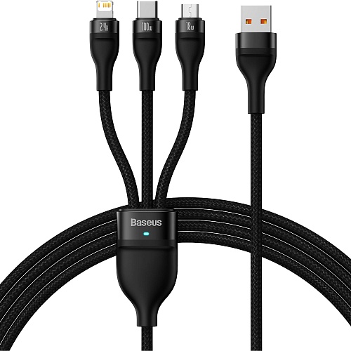 Кабель Baseus Flash Series II 3-in-1 USB-A to USB-C/Lightning/Micro-USB 100W 1.2m Black (CASS030001)