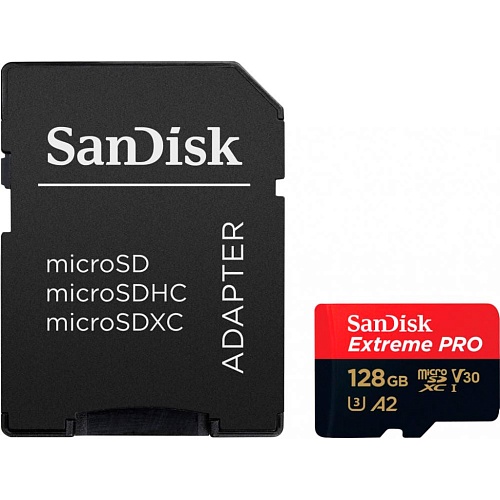 Карта памяти SanDisk microSDXC Extreme Pro 128GB UHS-I U3 V30 A2 + SD Adapter (SDSQXCD-128G-GN6MA)