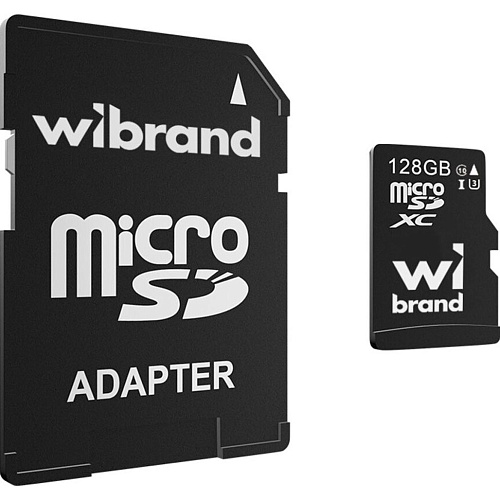 Карта памяти Wibrand microSDXC 128GB UHS-I U3 Class 10 A1 V30 + SD Adapter (WICDHU3/128GB-A)