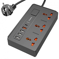 Сетевой фильтр Hoco DC15 4USB/1Type-C/3xSocket Black
