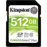 Карта памяти Kingston SDXC Canvas Select Plus 512GB Class 10 UHS-I U3 V30 (SDS2/512GB)