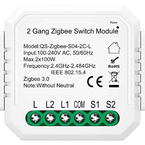 Розумне реле Tuya Zigbee 2 без нульової лінії (QS-Zigbee-S04-2C-L)  - придбати в Дніпрі, Україні: ціна, характеристики | інтернет-магазин TOUCH