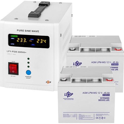 Источник бесперебойного питания (ИБП) LogicPower LPY-PSW-800VA + АКБ LPM-MG 12V - 2 х 45Ah (23188)