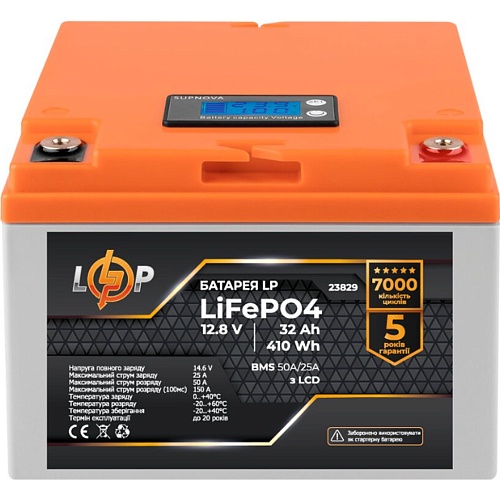 Аккумулятор LogicPower LiFePO4 12.8V - 32Ah BMS 50A/25A LCD (23829)