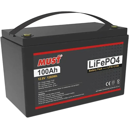 Аккумулятор Must LiFePO4 12V (12.8V/100Ah/1280Wh) (LP15-12100)