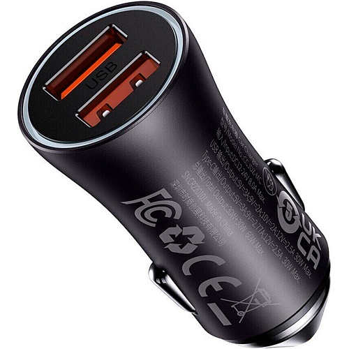 Автомобільний зарядний пристрій Baseus Golden Contactor Max Dual Fast Charger Car Charger U+U 60W Dark Gray (CGJM000013) - придбати в Дніпрі, Україні: ціна, характеристики | інтернет-магазин TOUCH
