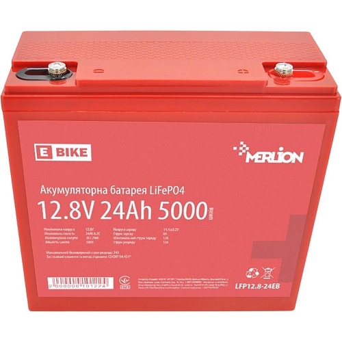 Аккумулятор Merlion LiFePO4 12V (12.8V/24Ah/307.2Wh) (LFP12.8-24EB)