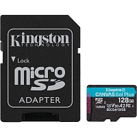 Карта памяти Kingston microSDXC Canvas Go! Plus 128GB Class 10 UHS-I U3 V30 A2 + SD adapter (SDCG4/128GB)