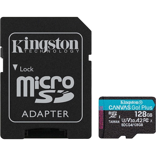 Карта памяти Kingston microSDXC Canvas Go! Plus 128GB Class 10 UHS-I U3 V30 A2 + SD adapter (SDCG4/128GB)