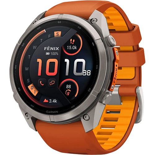 Смарт-часы Garmin Fenix 9 Pro inReach 47mm Titanium with Autumn Orange/Spark Orange Silicone Band (010-04336-00/01)