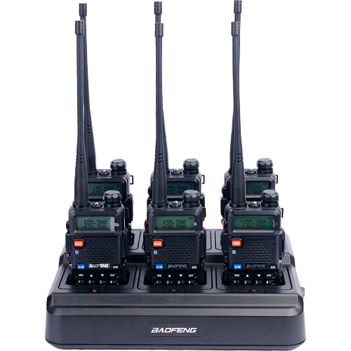 Рация Baofeng UV-5R Black SIX PACK + Зарядный комплект (BL-5X6 + 6 АКБ BL-5) (UV-5R_6_6WCBF888S_BL-5)