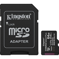 Карта памяти Kingston microSDXC Canvas Select Plus 64GB Class 10 UHS-I U1 V10 A1 + SD адаптер (SDCS3/64GB)
