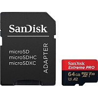 Карта памяти SanDisk microSDXC Extreme Pro 64GB UHS-I U3 V30 A2 + SD Adapter (SDSQXCU-064G-GN6MA)