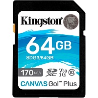 Карта памяти Kingston SDXC Canvas Go! Plus 64Gb Class 10 UHS-I U3 V30 (SDG3/64GB)
