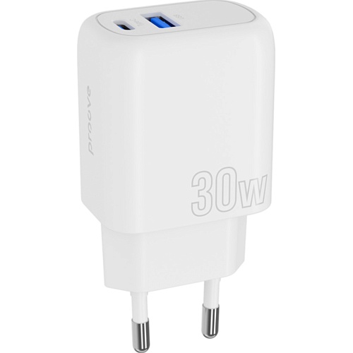 Сетевое зарядное устройство Proove Silicone Power Plus 30W Type-C + USB White (WCSP3011002)