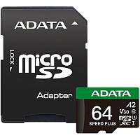 Карта пам'яті ADATA microSDXC Speed Plus 64Gb Class 10 UHS-1 A2 V30 + SD адаптер (UD64GUI3V30A2SP-RA1) - придбати в Дніпрі, Україні: ціна, характеристики | інтернет-магазин TOUCH