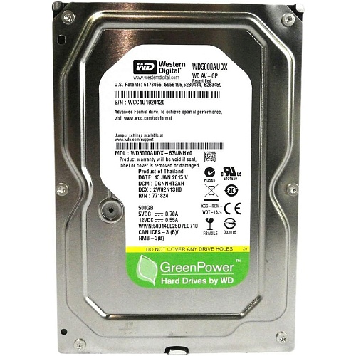 Жесткий диск 3.5" WD AV-GP IntelliPower 500GB SATA 3 32MB Refurbished (WD5000AUDX)