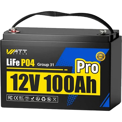 Аккумулятор WattCycle LiFePO4 12V (12.8/100Ah/1280Wh) (WT12V100AH110PRO)