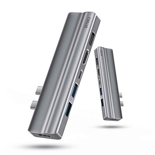 USB-хаб WiWU Adapter T9 для Apple MacBook PRO (Type-C / 2*USB 2.0 / 2*USB 3.0 / HDMI / Type-C PD / SD TF) Gray