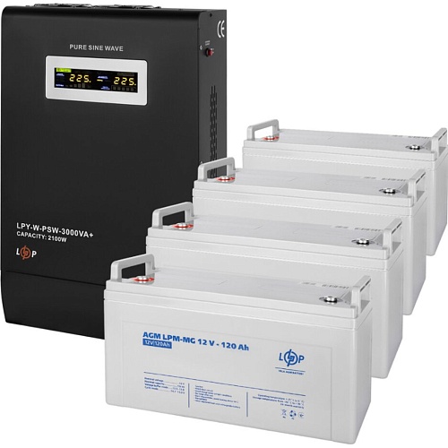 Источник бесперебойного питания (ИБП) LogicPower W3000 + 4 x LPM-MG батарея 12V - 120Ah (19808)