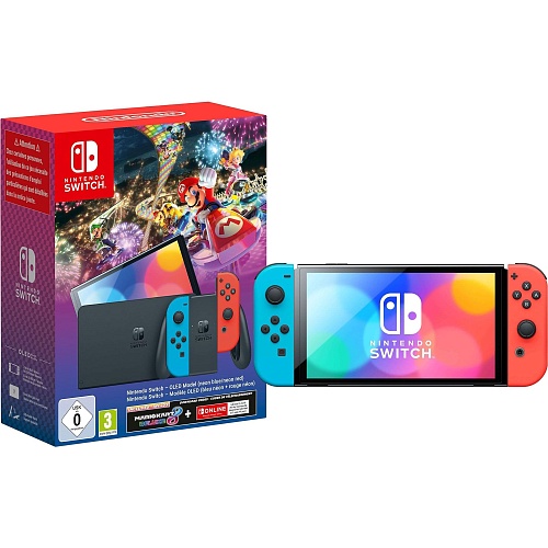 Портативная игровая консоль Nintendo Switch OLED with Neon Blue and Neon Red Joy-Con + Mario Kart 8 Deluxe