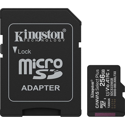 Карта памяти Kingston microSDXC Canvas Select Plus 256GB Class 10 UHS-I U1 V10 A1 + SD адаптер (SDCS3/256GB)
