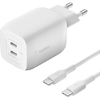 Сетевое зарядное устройство Belkin Boost Up Charge Pro GaN Dual USB-C 65W + Cable USB-C - USB-C White (WCH013VF2MWH-B6)