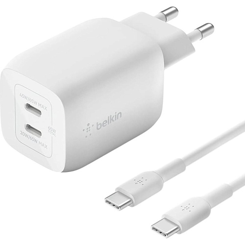 Сетевое зарядное устройство Belkin Boost Up Charge Pro GaN Dual USB-C 65W + Cable USB-C - USB-C White (WCH013VF2MWH-B6)