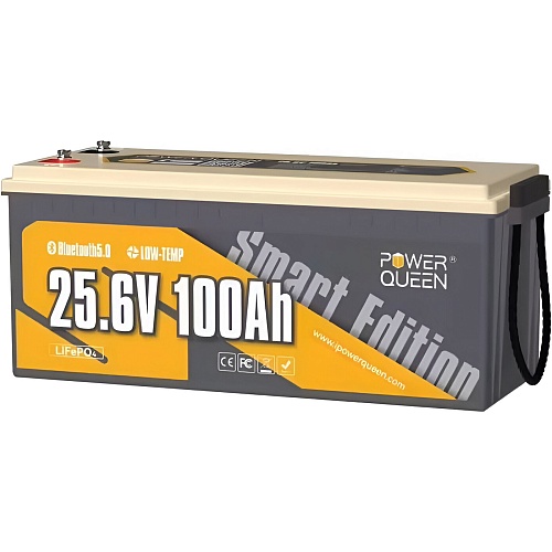 Аккумулятор Power Queen LiFePO4 Smart BT 24V (25.6V/100Ah/2560Wh) (P24V100-100-BASIC-BT-8-A1)