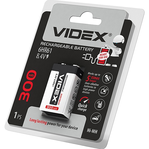 Акумулятор Videx 6HR61 300mAh Ni-MH 1шт (6HR61/300/1DB) - придбати в Дніпрі, Україні: ціна, характеристики | інтернет-магазин TOUCH