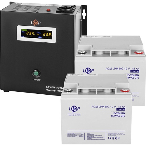 Источник бесперебойного питания (ИБП) LogicPower W800 + 2 x MG батарея 12V - 45Ah (23190)