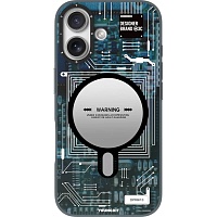 Чехол YoungKit Futuristic Circuit Board with Magnetic Ring для Apple iPhone 17 Blue