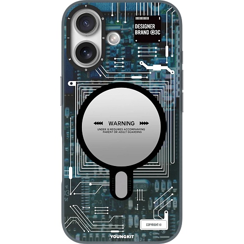 Чехол YoungKit Futuristic Circuit Board with Magnetic Ring для Apple iPhone 17 Blue