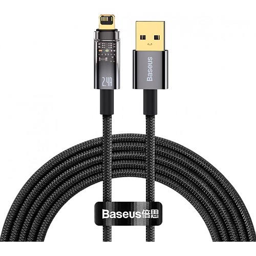 Кабель Baseus Explorer Series Auto Power-Off Fast USB to Lightning 2.4A 2m Black (CATS000501)