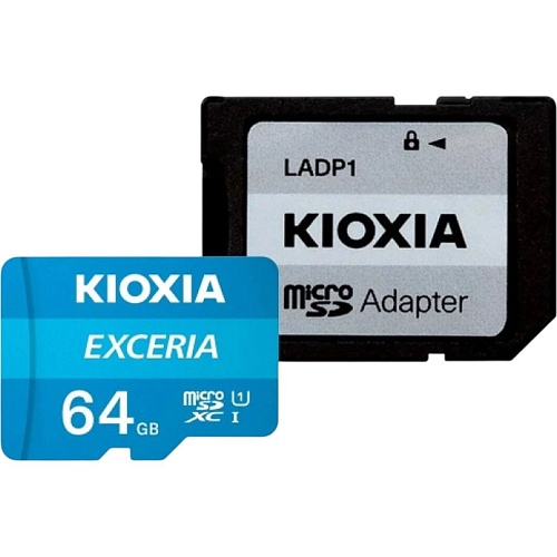 Карта памяти Kioxia microSDXC Exceria 64GB Class 10 UHS-I U1 V10 + SD Adapter (LMEX1L064GG2)