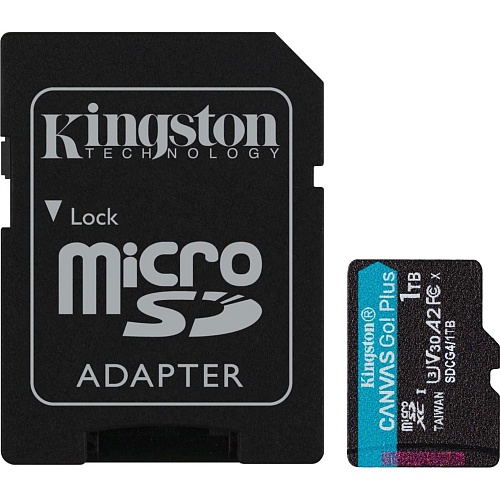 Карта памяти Kingston microSDXC Canvas Go! Plus 1TB Class 10 UHS-I U3 V30 A2 + SD адаптер (SDCG4/1TB)