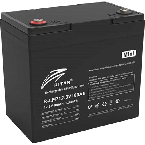 Аккумулятор Ritar LiFePO4 12V (12.8V/100Ah/1280Wh) (R-LFP12.8V100AH-MINI)