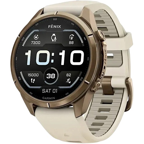 Смарт-часы Garmin Fenix 9 Pro 43mm Autumn Gold Titanium with Cream/French Gray Silicone Band (010-04335-25/26)
