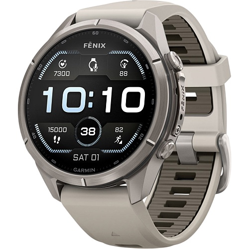 Смарт-часы Garmin Fenix 9 Pro 43mm Titanium with Fog Gray/Dark Sandstone Silicone Band (010-04335-85/86)