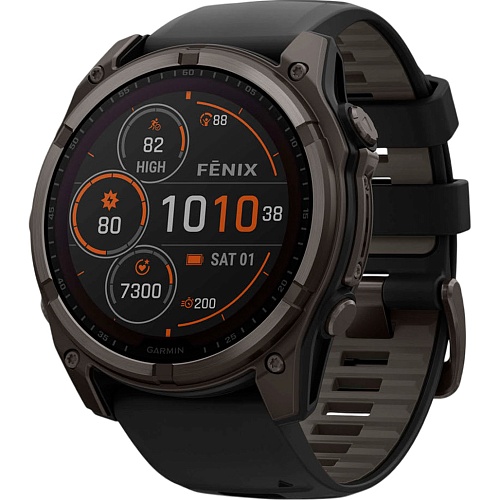 Смарт-часы Garmin Fenix 8 Solar Sapphire 51mm Carbon Gray DLC Titanium with Black/Pebble Gray Silicone Band (010-02907-10/11/70)