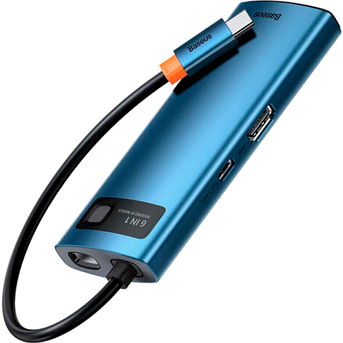 USB-хаб Baseus Metal Gleam Series 6-in-1 Multifunctional Type-C Hub Docking Station Blue (WKWG000003)