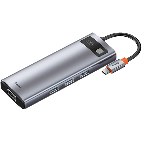 USB-хаб Baseus Metal Gleam Series 9-in-1 Multifunctional Type-C HUB Docking Station Space Gray (CAHUB-CU0G)