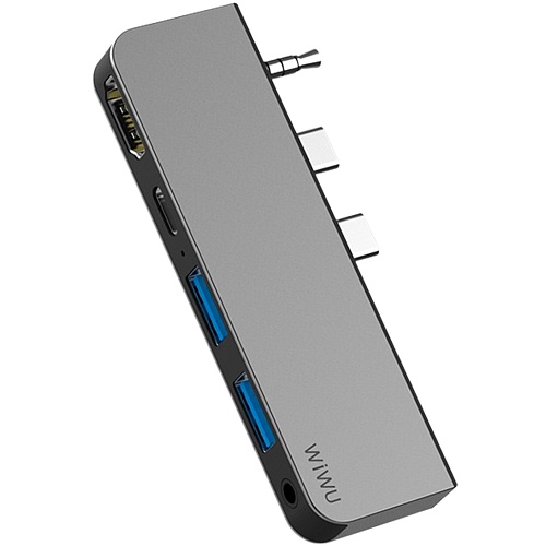 USB-хаб WiWU Alpha M X Pro для HuaWei Matebook 5in1 2*USB3.0 PD 3.5mm (Gray)
